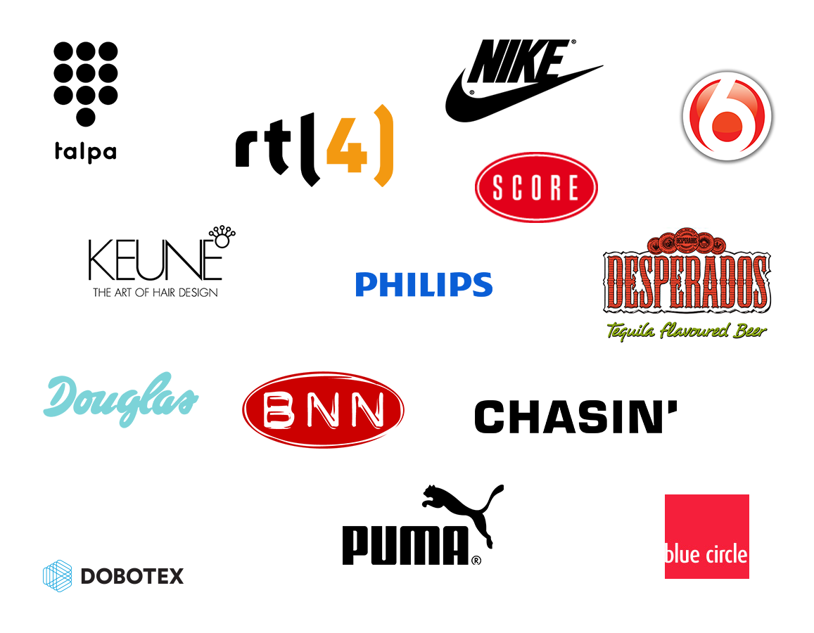 Score - Puma - RTL4 - Nike - Holland Got's Tallent - Deperados - BNN - Talpa - Douglas - Dobotex - Philips - Keune - Blue Circle - SBS6 - Chasin